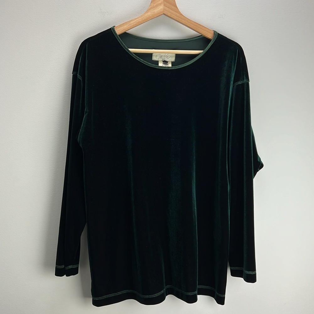 Vintage Cache Velvet Top Emerald Green Long Sleeve Dark Oversized Womens Small